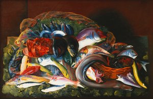 Velké zátiší s rybami; Grande Nature Morte aux Poissons od Moise Kisling