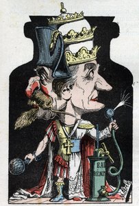 Allegorie du Concordat (znak mezi Piem VII. a Bonapartem) z roku 1801 reprezentovaný Molochem jako kompresní zařízení s Napoleonem III a papežem