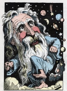 Alegorie Boha v „Trombinoskopu““ od Touchatout, karikatura B. Molocha z roku 1882 (1849-1909). Soukromá sbírka.