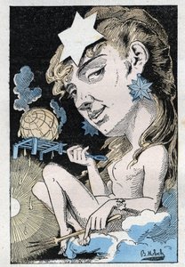 Alegorie vlny veder v „“Le Trombinoskop““ od Touchatout, karikatura B. Molocha z roku 1882 (1849-1909). Soukromá sbírka.