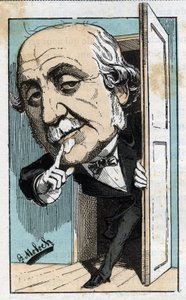 Portrét Alberta, vévody z Broglie (1821-1901), francouzského historika a politika v „Le Trombinoscope““ od Touchatout, karikatura B. Molocha z roku 1882 (1849-1909). Soukromá sbírka. od Moloch