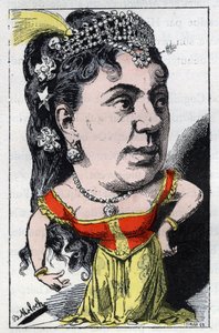 Portrét Emmy Valladon dit Theresa (1837 -1913) zpěvačky francouzského kabaretu v „“Le Trombinoscope““ od Touchatout, kreslený film B. Molocha z roku 1882 (1849-1909). Soukromá sbírka. od Moloch