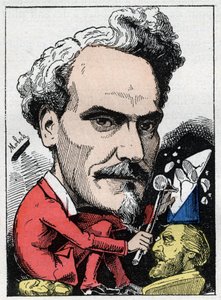 Portrét Henriho de Rocheforta (1831-1913) markýze de Rocheforta, novináře, politika a spisovatele v "Le Trombinoscope" "od Touchatout, karikatura B. Molocha z roku 1882 (1849-1909). Soukromá sbírka. od Moloch