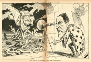 Obraz pro smích, číslo 4, cca 1897_11_13 - Ilustrace Alphonse Hector Columbus, známý jako B. Moloch nebo Moloch (1849-1909): Neznámý anděl - Dreyfusova aféra, Ostrov ďábla - Dreyfus Alfred, Scherer-Kestner Auguste od Moloch
