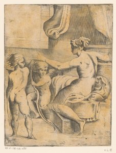 Venuše se dvěma putti od Monogrammist FP (Italië; 16e eeuw)