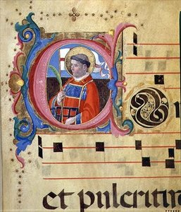 Ms 543 Historická iniciála se sv. Vavřince, z žaltáře, kolem 1515 (vellum)