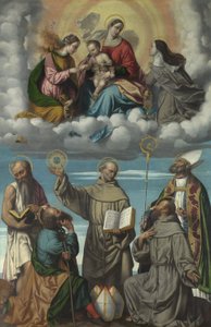 Panna a dítě se svatým Bernardinem a dalšími svatými od Moretto da Brescia