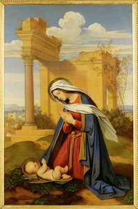 Panna Maria klanící se dítěti ... (malba na plátně) od Moritz Ludwig von Schwind