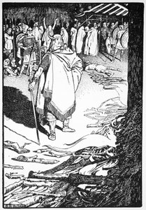 "Pojď ven, hospodyňko" zavolal Flosi do Bergthory, 1913