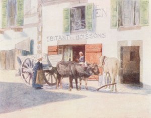 Vůz s pískem na nábřeží, Pont-Aven (barevná litografie) od Mortimer Ludington Menpes