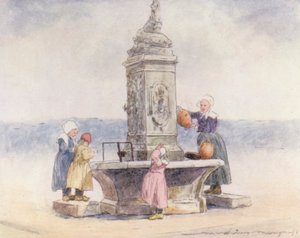U fontány, Concarneau (barevná litografie) od Mortimer Ludington Menpes