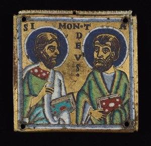Deska: Simon a Tadeáš, kolem 1160 od Mosan School