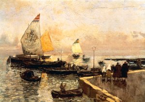 Uhelné čluny v Chioggia, Mose Bianchi (1840-1904).