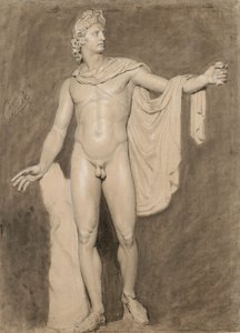 Odlitek Apollo Belvedere (černobílá křída s mytím na papíře) od Moseley Danforth