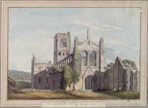 Severozápadní pohled na Kirkstall Abbey, 1777 od Moses Griffiths
