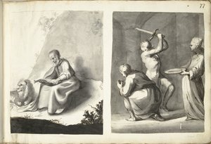 Svatý Jeroným na poušti a stětí Jana Křtitele od Moses ter Borch (signed by artist)