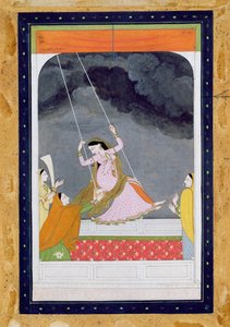 Dáma na houpačce, Kangra, Paňdžáb kopce cca 1790 (neprůhledné wc na papíře) od Mughal School