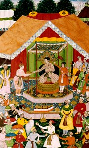 Akbar a Azim Khan v Dipalpur, kolem 1590-95 od Mughal School
