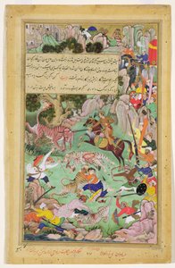Akbar při lovu tygra u Nawaru v Gwalioru v roce 1561 od Mughal School