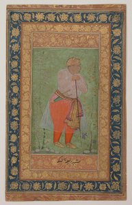 Raja Man Singh I of Amber, kolem roku 1590 (inkoust, neprůhledný akvarel a zlato na papíře) od Mughal School