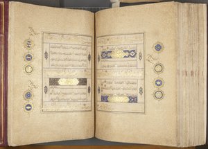 Fol 310 verso 311 recto, Timurid Quran, 1441 (inkoust a zlato na papíře)