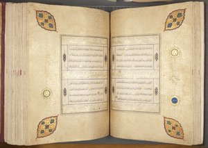 Fol 82 verso 83 recto, Timurid Quran, 1441 (inkoust a zlato na papíře)