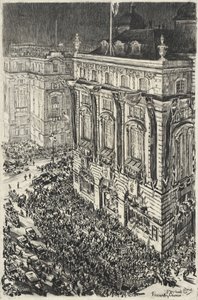 Piccadilly Circus, předvečer korunovace Jiřího VI.