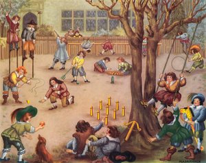 Chlapecké sporty konec 17. století (barevná litografie) od Muriel Broderick