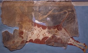 Scéna býčích zápasů, freska z paláce Tirinto, mykénská civilizace od Mycenaean