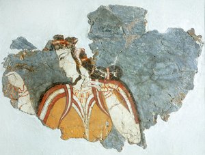 Lady of Court, freska z Mycenae Palace, Řecko, Mykénská civilizace od Mycenaean
