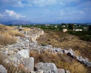 Ruiny pevnosti citadely: místo starověkého města Tirynthe, kolem roku 1200 před naším letopočtem. Řecko od Mycenaean