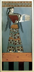 Mykénské umění: Dáma-kurtizána z Mykén. Freska z Tyrins., původní 13. století př. n. l. (freska)