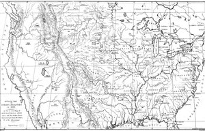 Mapa Severní Ameriky s umístěním indiánských kmenů, 1841.