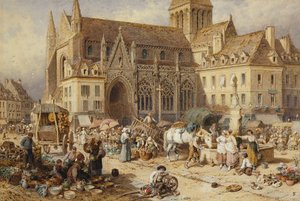 V Gervaise, Falaise: Market Day, od Myles Birket Foster