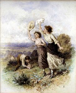 Chytání motýlů (akvarel na papíře) od Myles Birket Foster