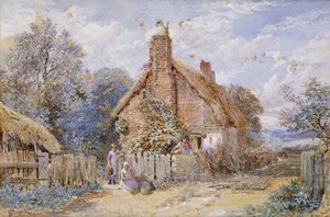 Děti u doškové chaloupky v Chiddingfold, od Myles Birket Foster