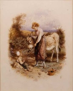 krmení osel od Myles Birket Foster