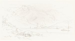 Jezero v hornaté krajině od Myles Birket Foster