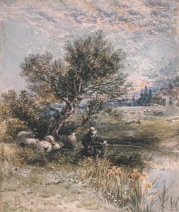 The Angler (akvarel s tělovou barvou na papíře) od Myles Birket Foster