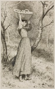 Mladá dívka v sadu s košíkem ovoce od Myles Birket Foster