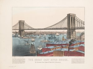 Velký most East River: spojuje města New York a Brooklyn, kolem roku 1872