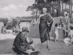 Thukydides in Exile, ilustrace z Hutchinsonovy Historie národů, 1915 od N. Prescott Davies