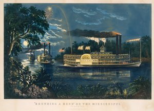 „Rounding a Bend“ na Mississippi – The Parting Salute od Currier and Ives