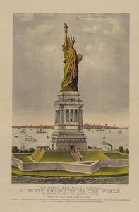 Velká socha Bartholdiho, Liberty Enlightening the World, The Gift of France to American People, c.1885 (chromolitograf) od Currier and Ives