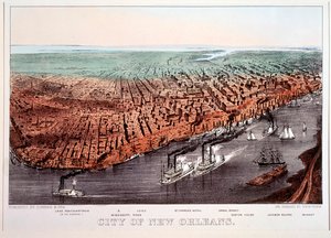 Pohled na New Orleans. Barevný tisk (kolorovaný tisk)