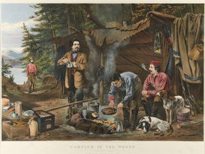 Kempování v lese „Přichází dobrý čas“ (barevná litografie) od Currier and Ives