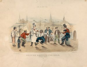 Cuffee Dancing for Eels – Catharine Market (Život v New Yorku) od Currier and Ives