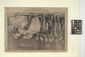Smrt prezidenta Lincolna (ručně kolorovaná litografie)