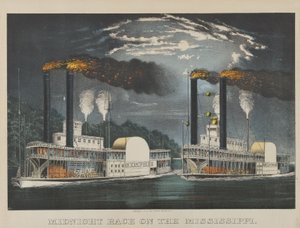 Půlnoční závod na Mississippi od Currier and Ives