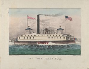 New York Ferry Boat, c.1860-65 (ručně kolorovaná litografie) od Currier and Ives